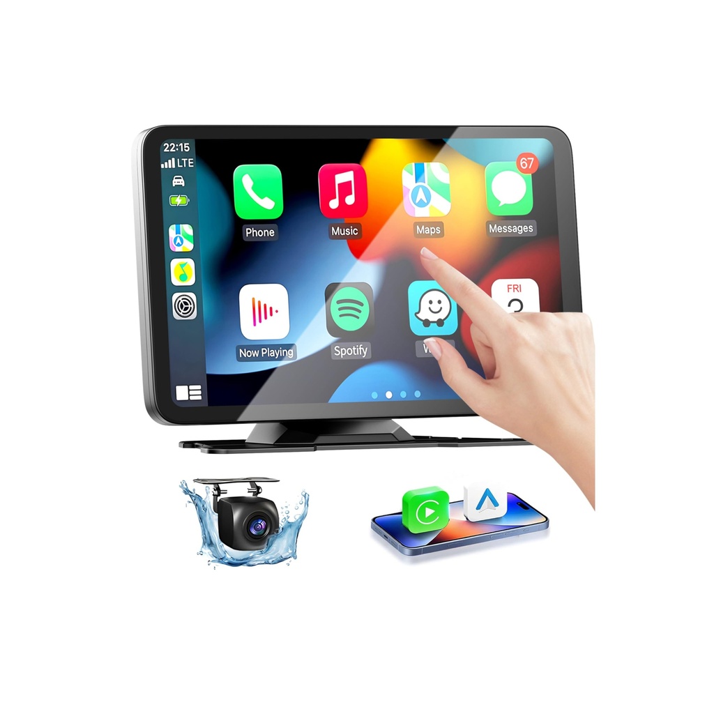 Wireless Car Stereo for Apple Carplay & Android Auto with Rear Camera 7" HD Touch Screen