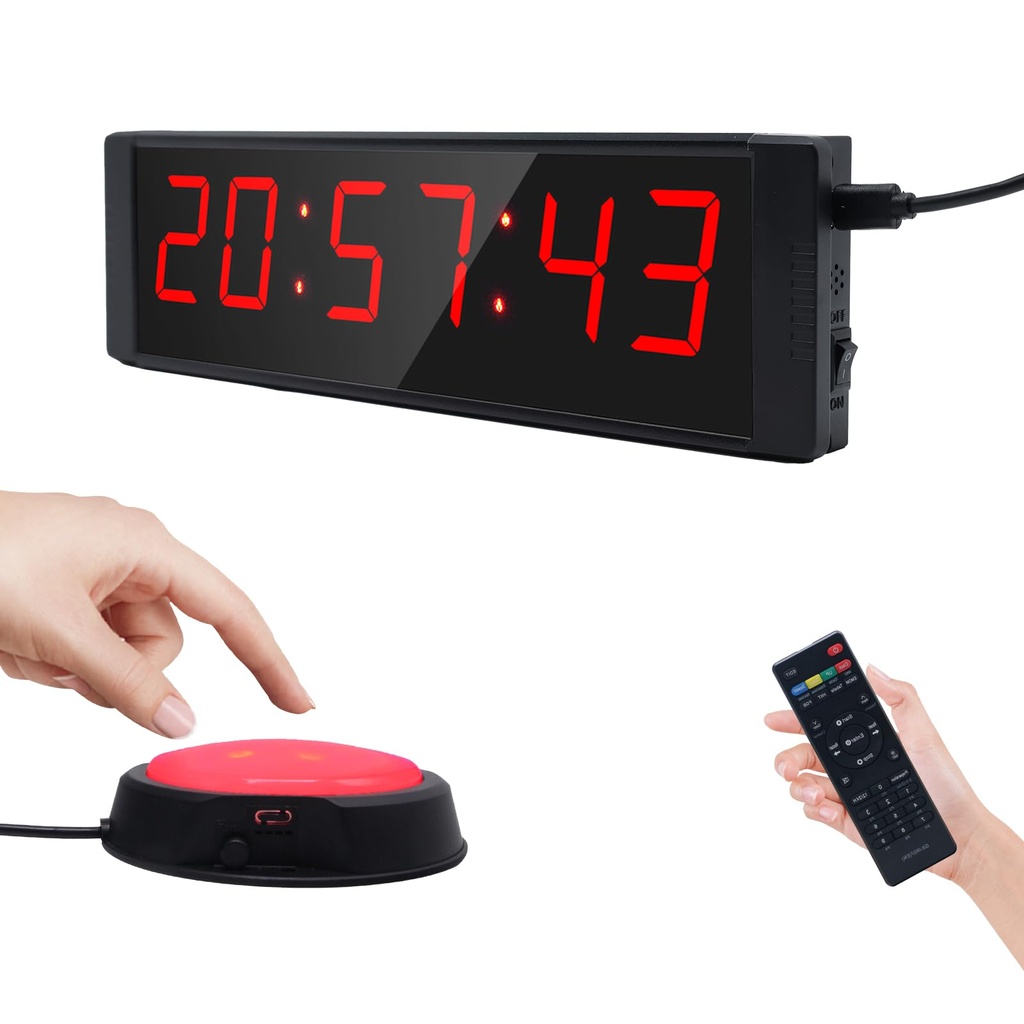 Ousmile Gym Clock, Gym Timer with Start/Stop Button, Interval Timer for Workout, 12/24H Digital