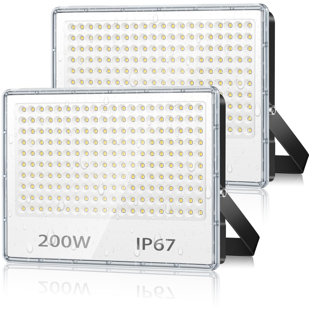 TASINUO 200W LED Floodlight Outdoor 2 Pack, 20000LM Outdoor Security Lights, IP67 Waterproof