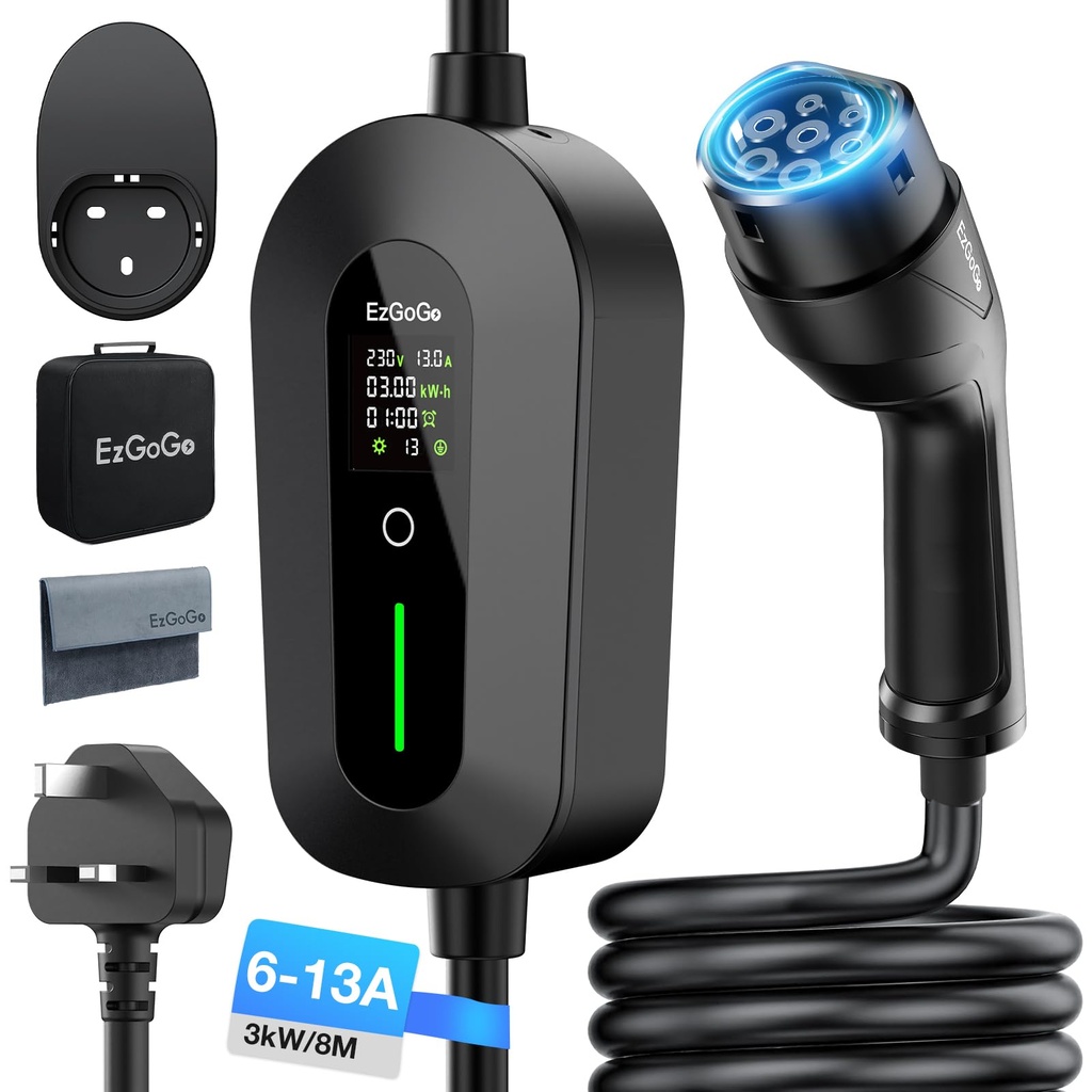EzGoGo EV Charger Cable Type 2 to 3 Pin Plug 26.25Ft/8M Electric Car Charger 3kW