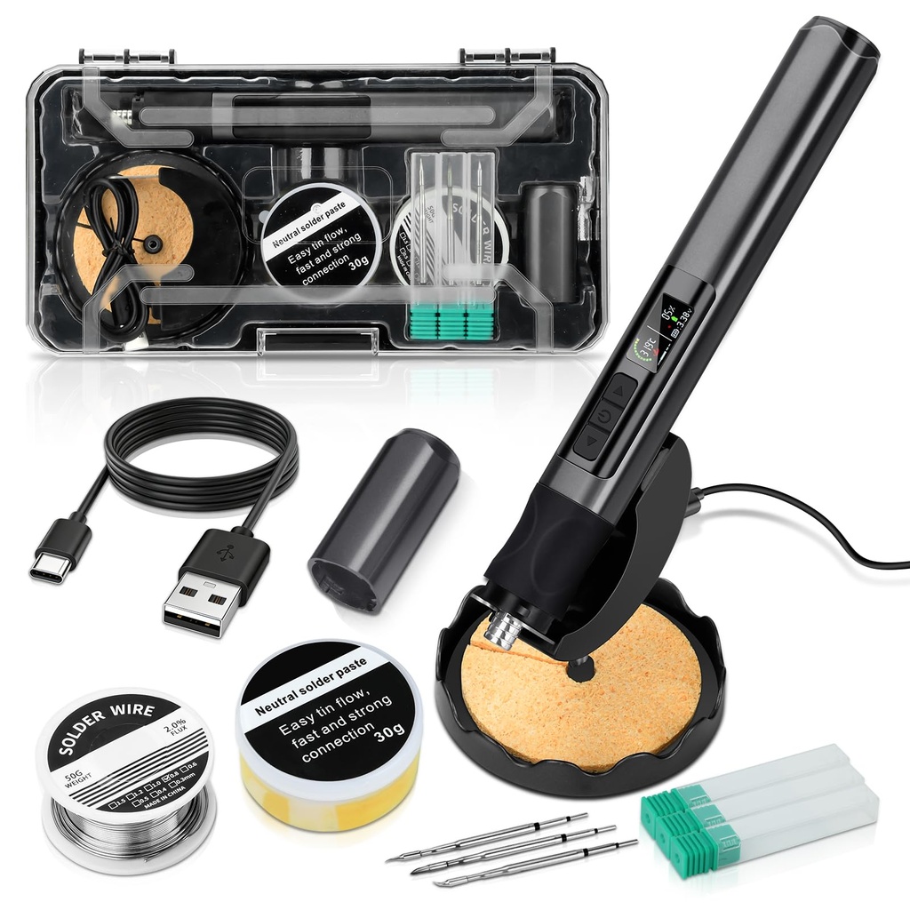 75W USB Soldering Iron with LED Light, Cordless Soldering Iron Kit 2S Fast Heat Up,150-480Ã