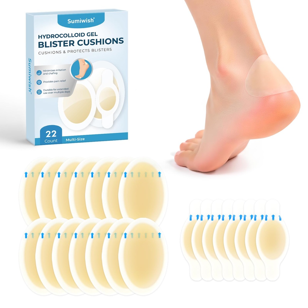 22 Pieces Blister Plasters for Feet - Sumiwish Gel Blister Cushions for Heel,Toe & Foot, Al