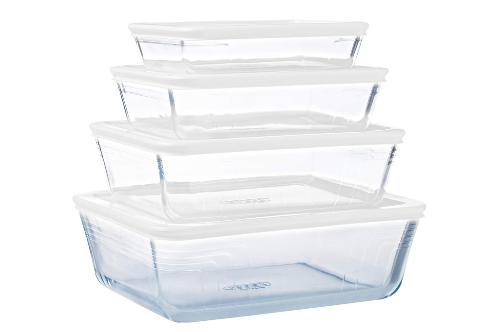 PyrexÃ‚Â® Cook & Freeze Set of 4 Glass Dishes with Airtight Lids (0.8 L, 1.5 L, 2.6 L, 4 L)