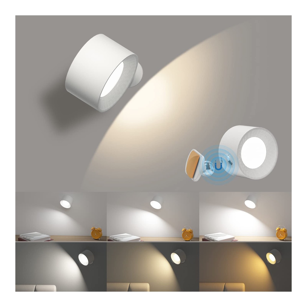 Coollamp LED Wall Light, Wall Lamp with 3 Color Modes 3 Brightness Levels 360??Rotate Magne