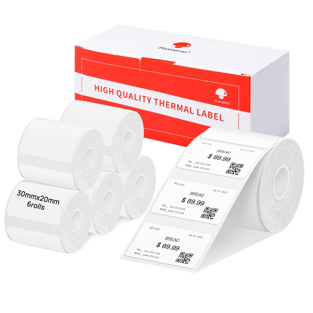 Phomemo Thermal Labels 1.18"x0.79" (30X20mm), Self-Adhesive Thermal Labels Compatible with P
