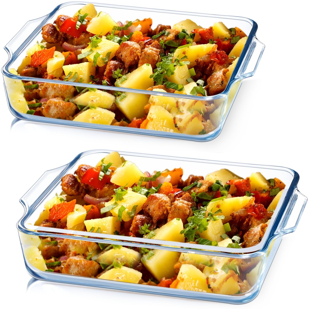 NUTRIUPS Set of 2 1.3L Square Borosilicate Glass Baking Dishes, 19x23.8x5cm Oven Freezer