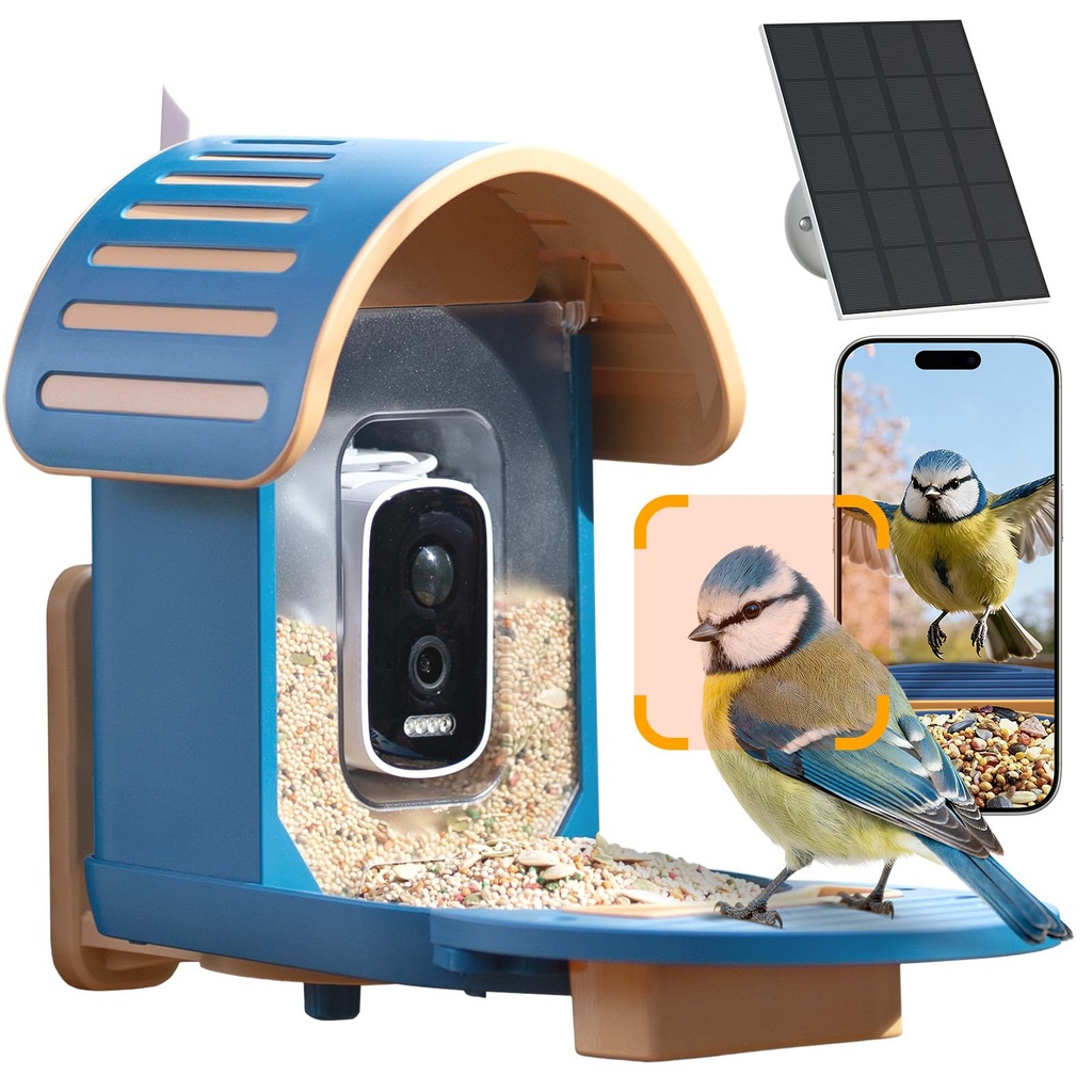 2.5K UHD Bird Feeder Camera Solar Powerd, Sensitive AI Identification, Smart Bird Feeder 