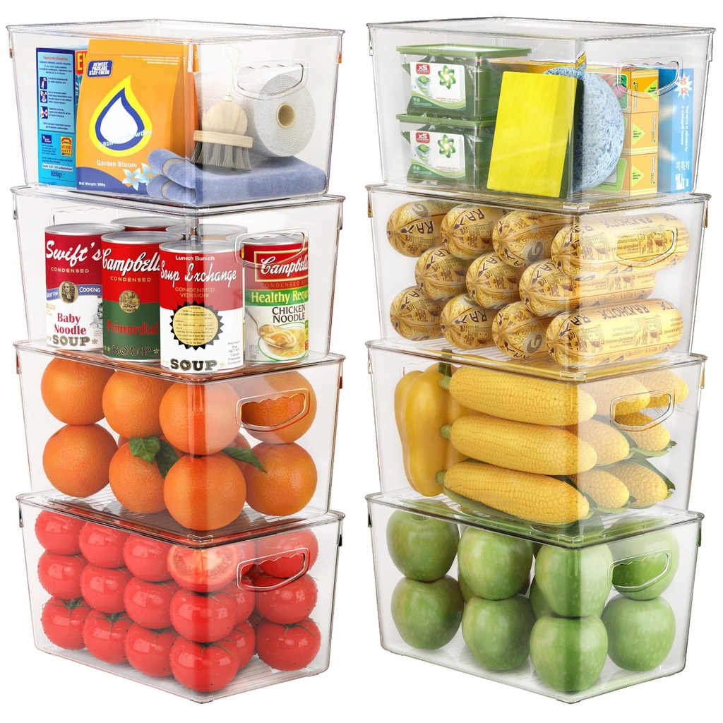 8 Pack Clear Storage Bins with Lids Stackable, Large Plastic Storage Bins with Handle 