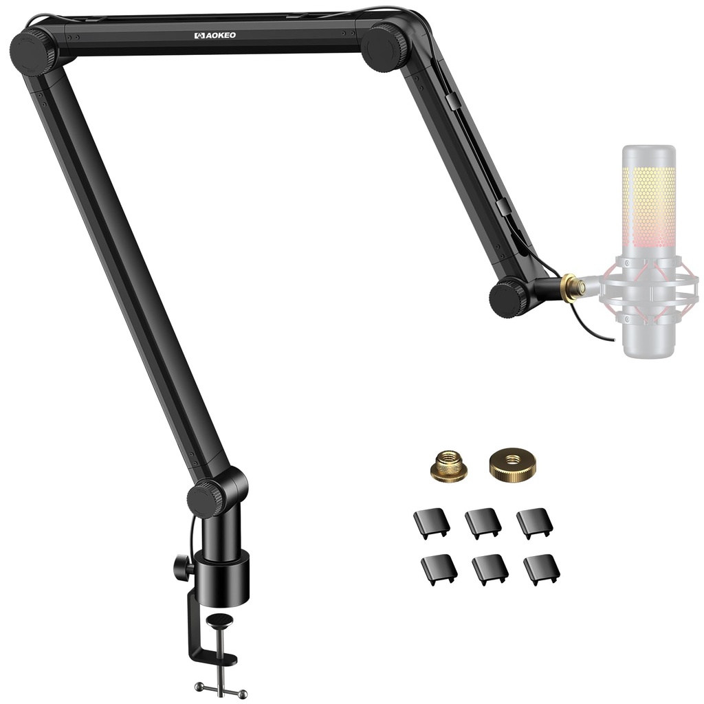 Microphone Arm,Aokeo AK-49 Desk Adjustable Compact Mic Suspension Boom Scissor Arm Stand Fo
