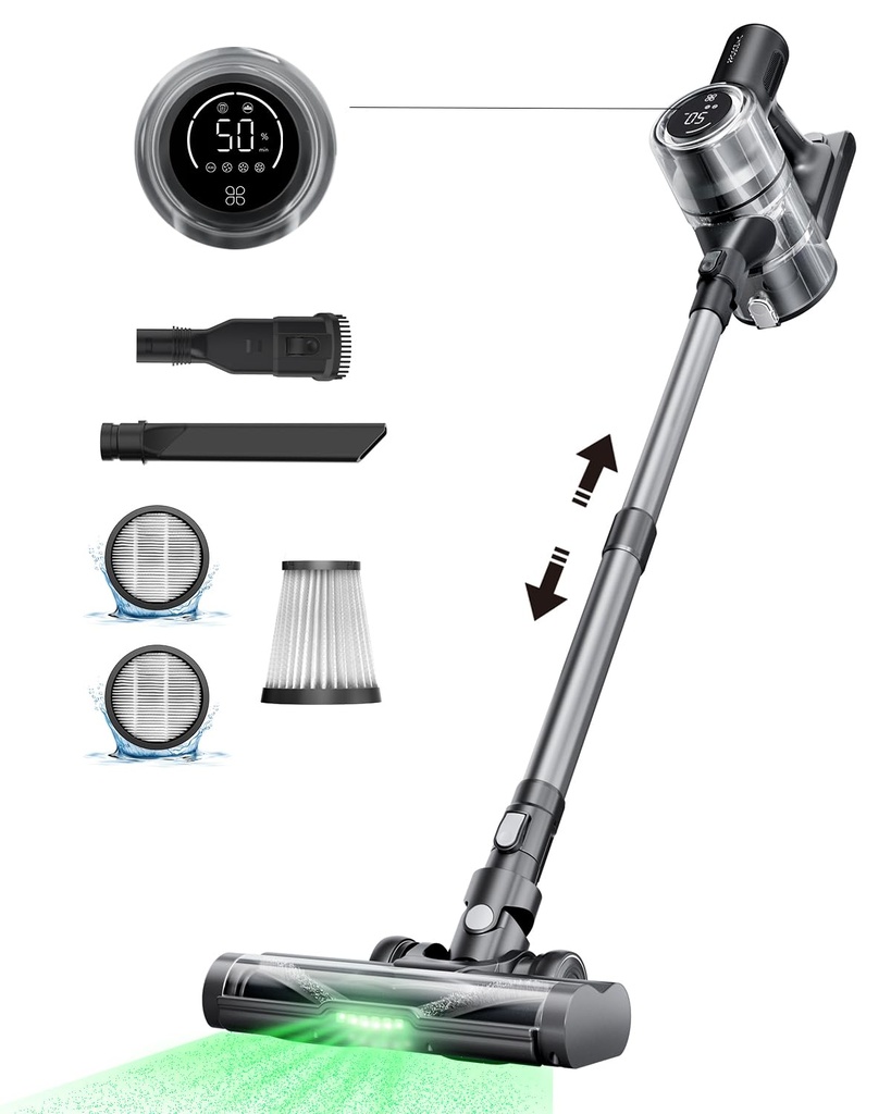 Proscenic Cordless Vacuum Cleaner, 45Kpa 55Mins Cordless Hoover Powerful, Wall-Mount Chargi