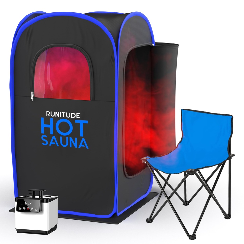 Runitude Portable Sauna Steam Pop-Up Tent | Home Sauna Steam Detox Room | Touchscreen 1000W