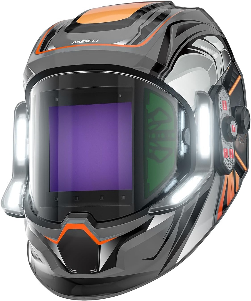ANDELI Welding Mask with LED Light 180 Panoramic 3.94"x3.74", True Colour Auto 