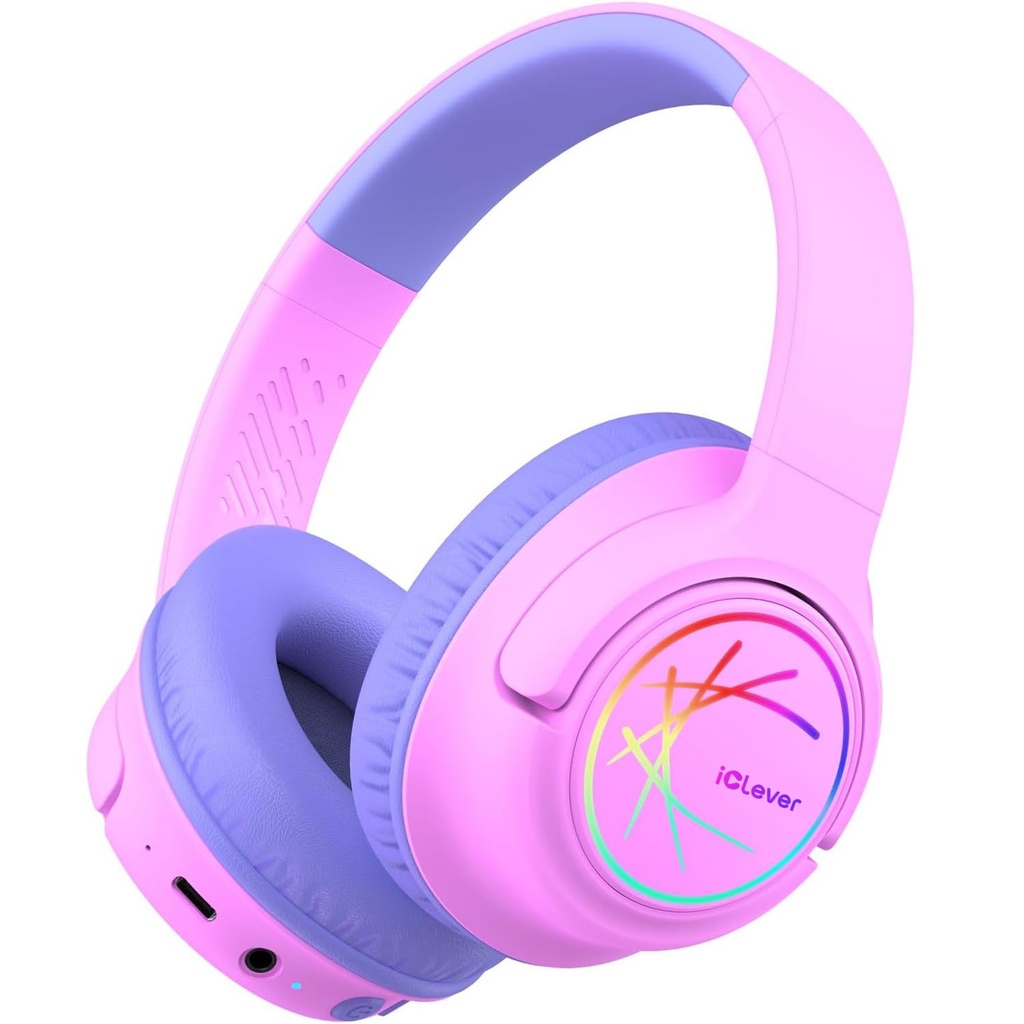 iClever Kids Bluetooth Headphones with LED Lights, BTH18 Safe Volume 74/85dBA, 43H Playtime