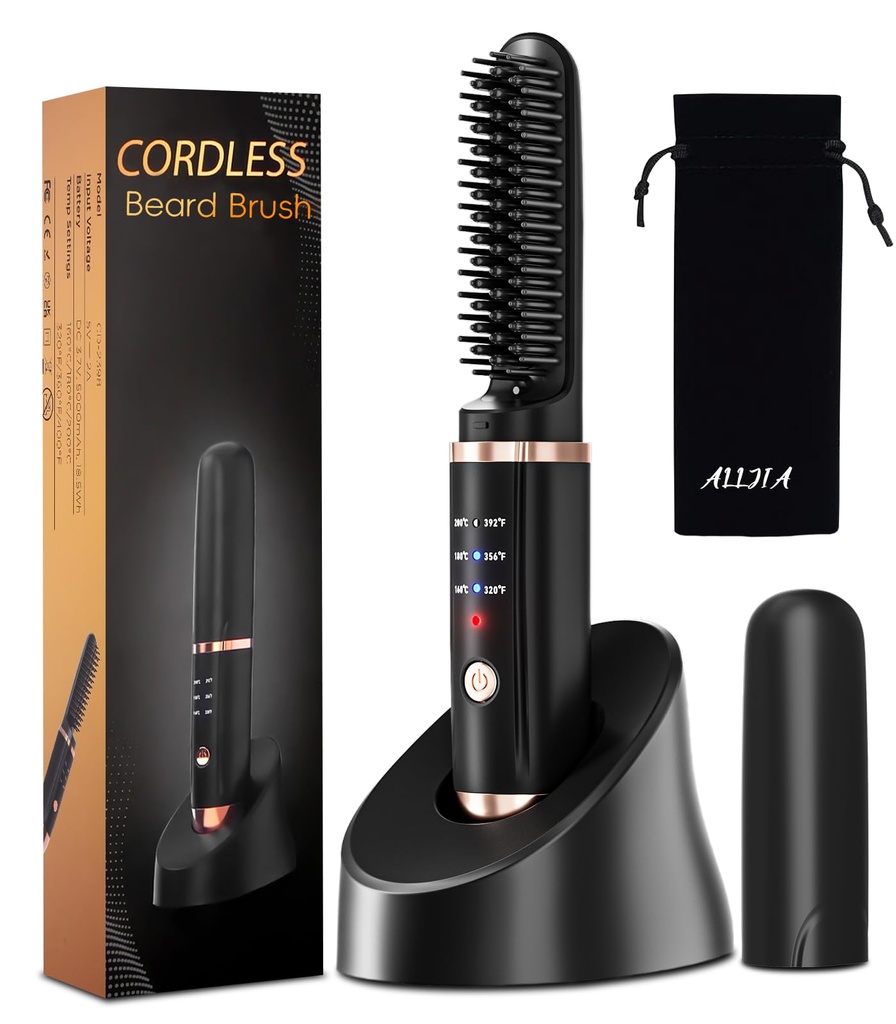 Cordless Beard Straightener for Men with Charging Dock, 30s Quick Heat 5000mAh Rechargeable