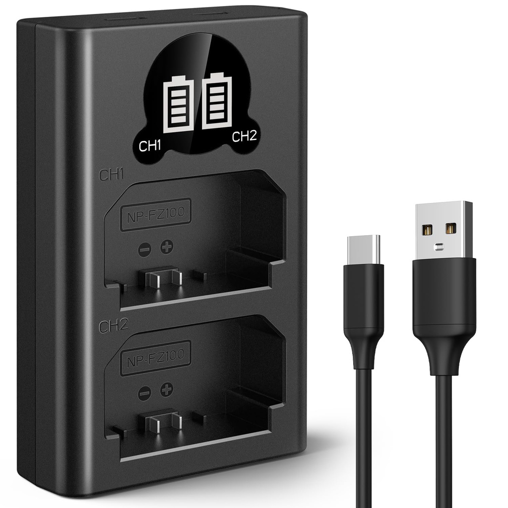 K&F CONCEPT NP-FZ100 Battery Charger, Dual-Slot Camera Battery Charger with LCD Display Com