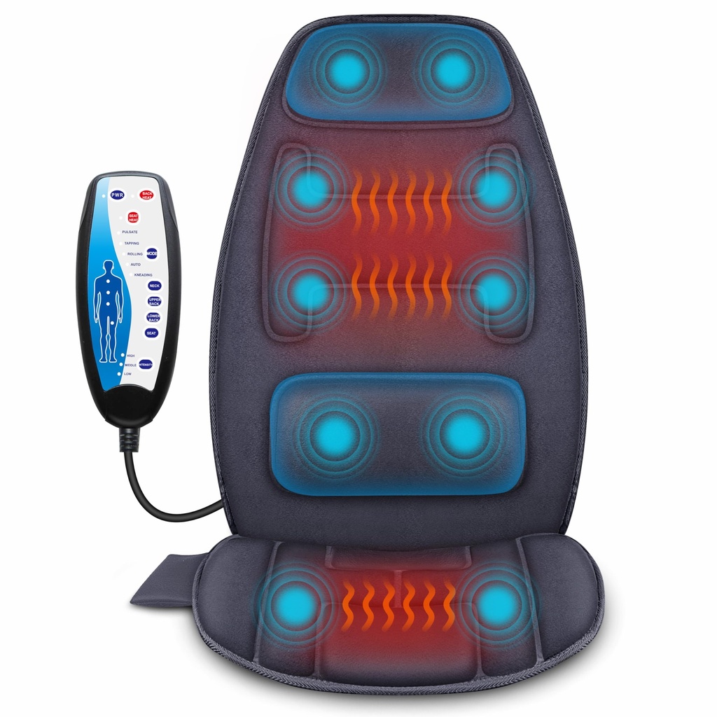 Snailax Back Massager with 2 Heat Levels, Massager Chair for Back Pain, 10 Vibration Massag