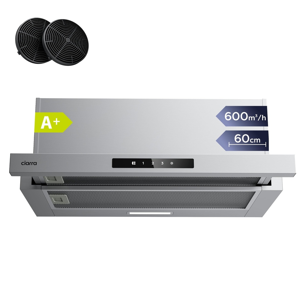 CIARRA CBCS6909A Telescopic Cooker Hood 60cm 600m??/h Ducted&Recirculation Built-in Extract