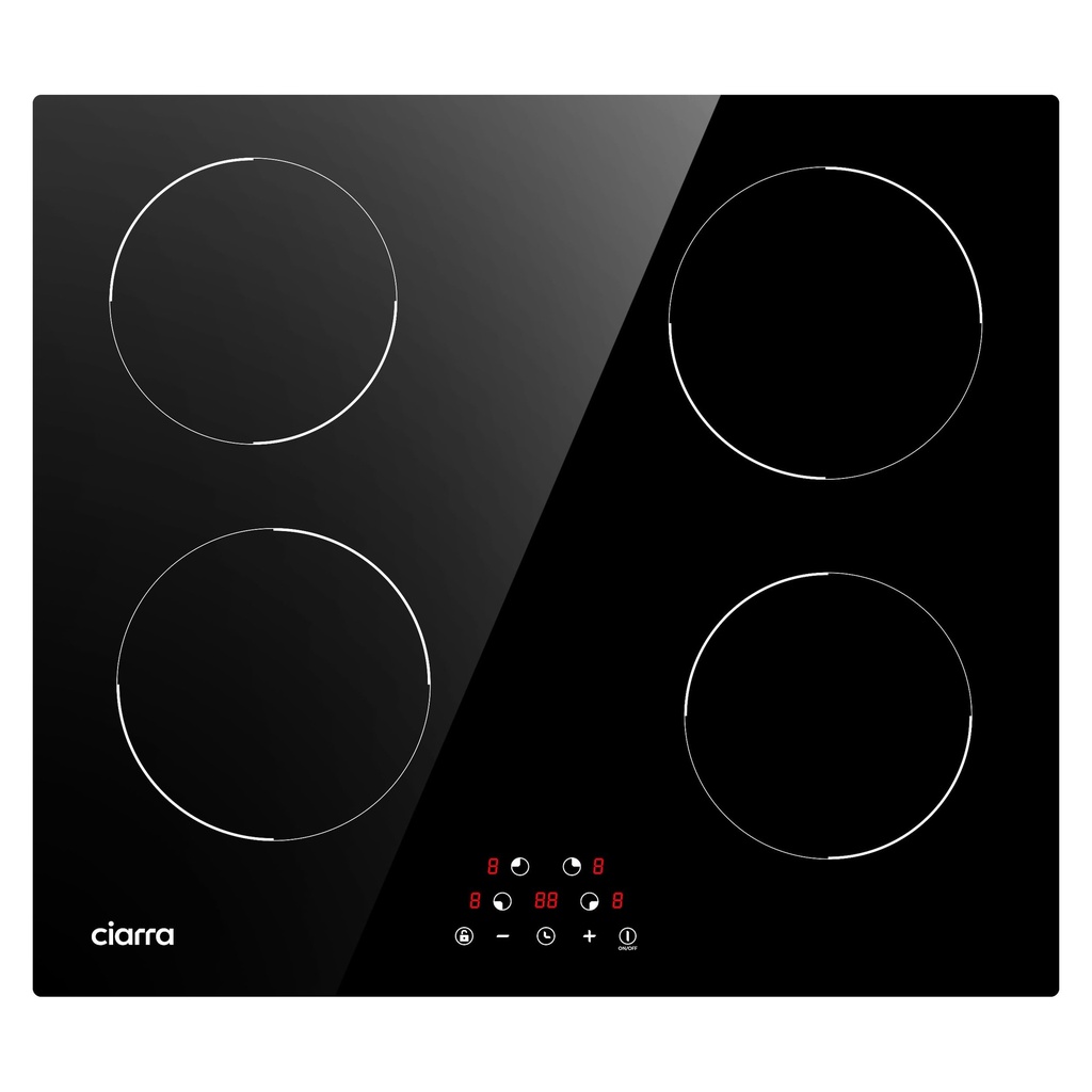 CIARRA 60cm Induction Hob, 4 Zone Built-In Ceramic Glass Electric Cooktop, 6000W Touch Cont