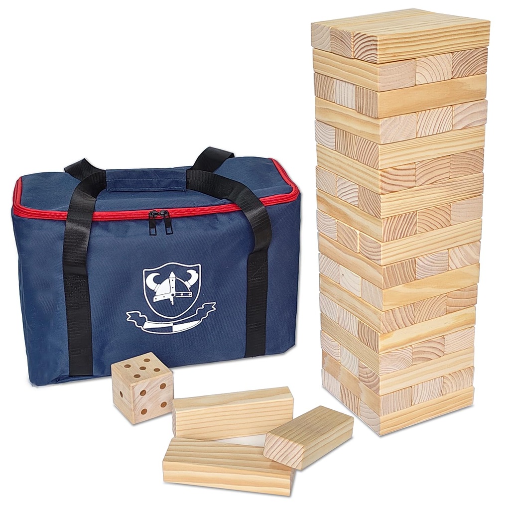 JacJoe All Pro Jumbo Wooden Tumble Tower Game with Dice and with Carrying Bag, Classic Stac