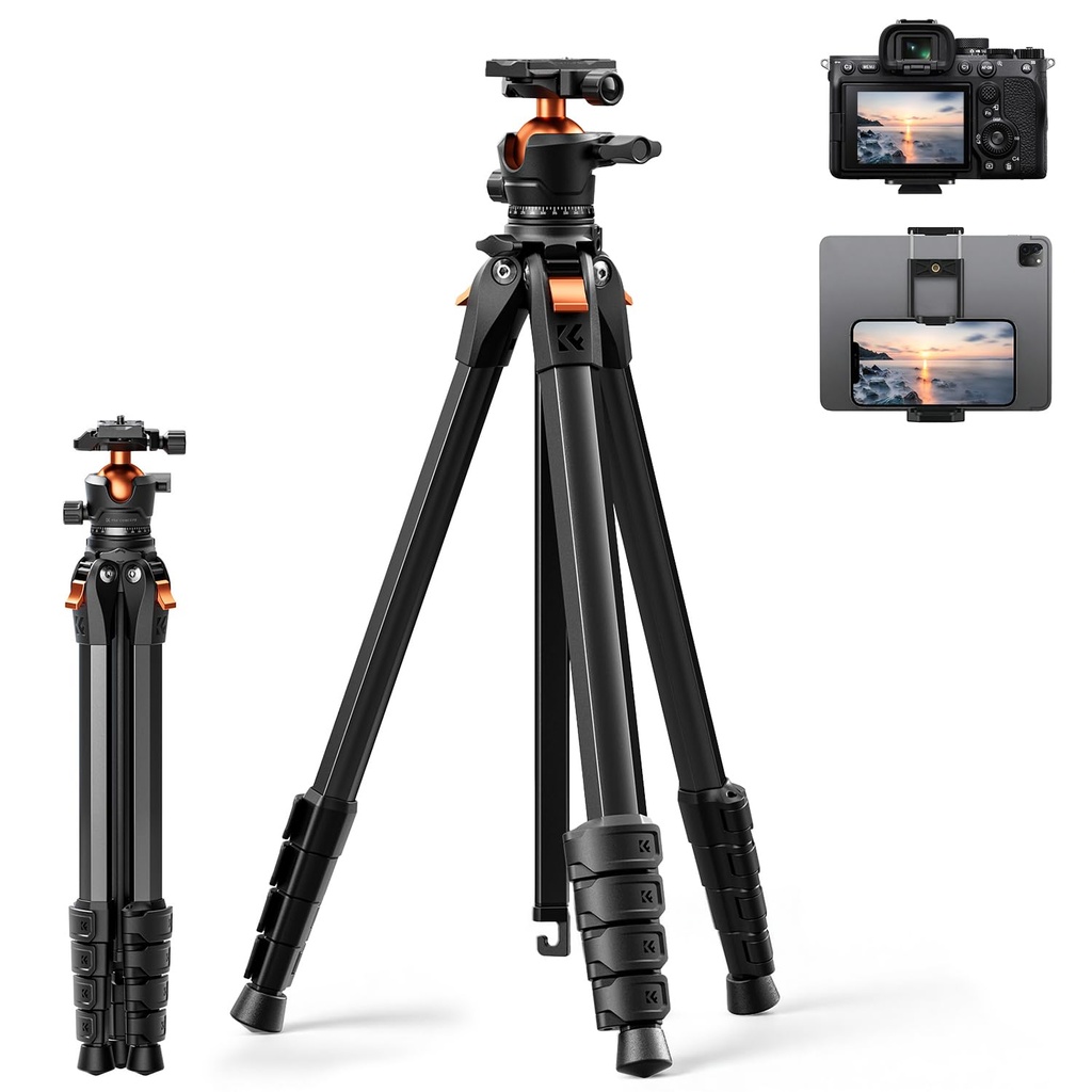 K&F CONCEPT 63"/162cm Travel Compact Tripod for Camera with Ball Head, Aluminum Portable Tr