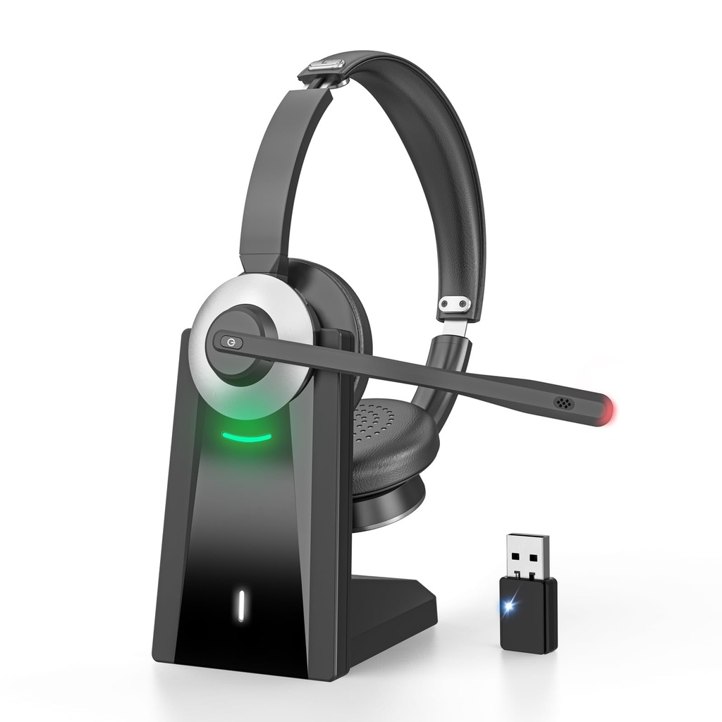 Earbay Bluetooth Headset, Wireless Headset with Microphone Noise Canceling & Charging Base,