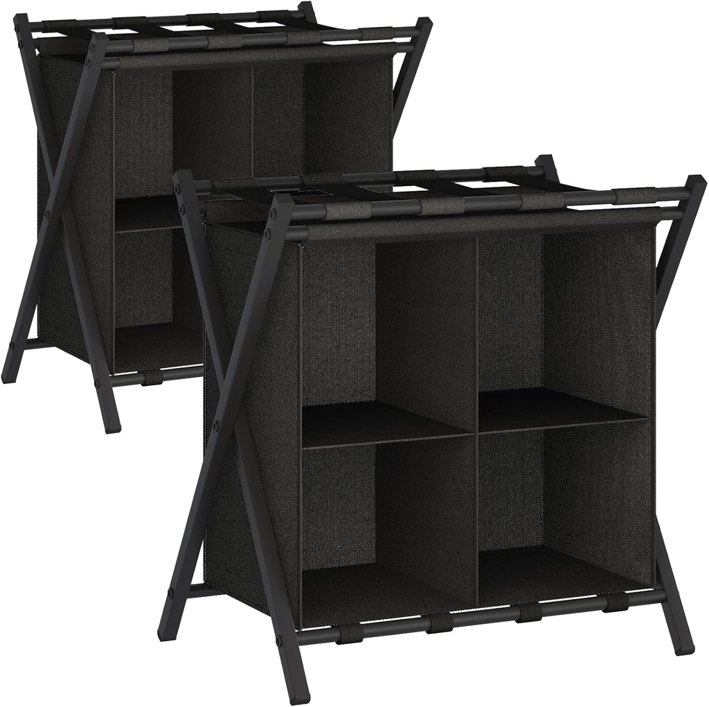 Folding Metal Luggage Rack, Suitcase Stand with Storage Shelf, Portable Luggage Rack for Gu