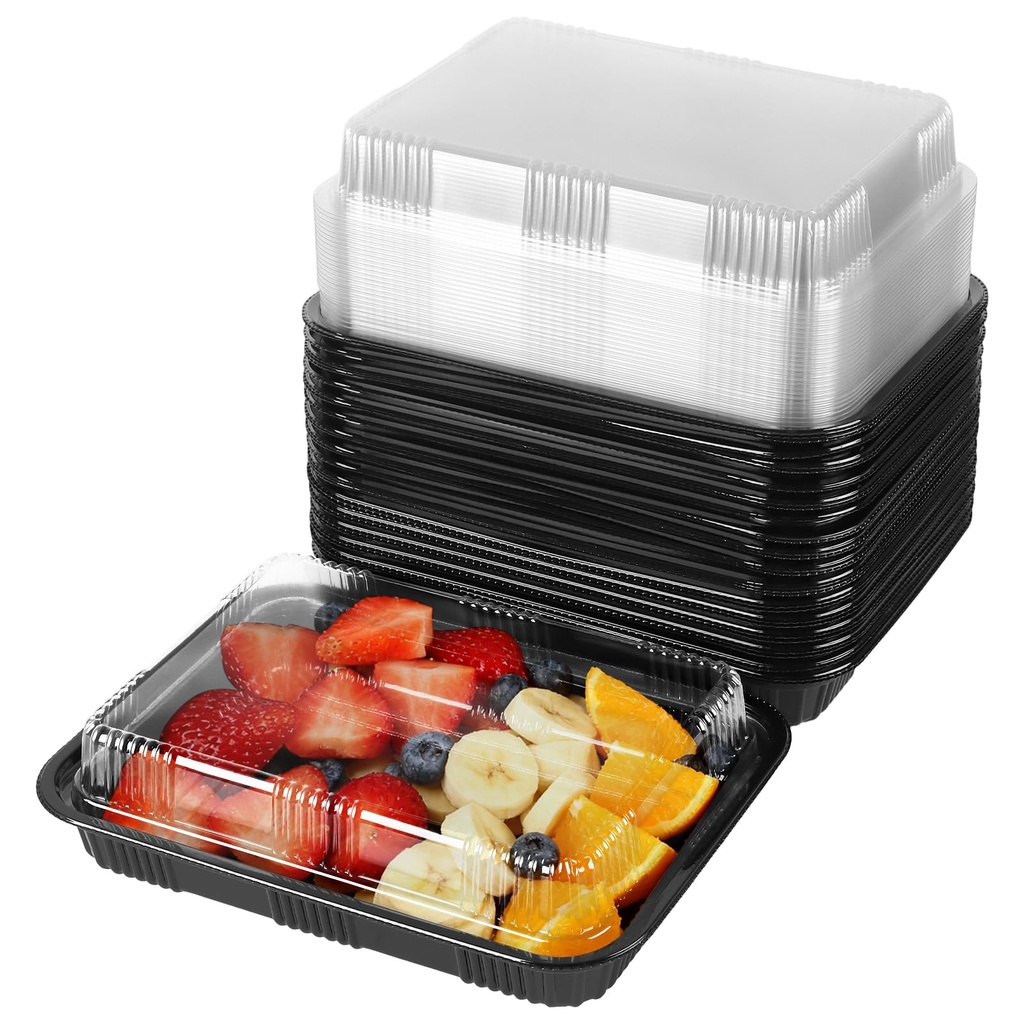 PINGEUI 30 Pack Sandwich Platter Trays with Lids, Plastic Buffet Trays with Clear Lids, Reu