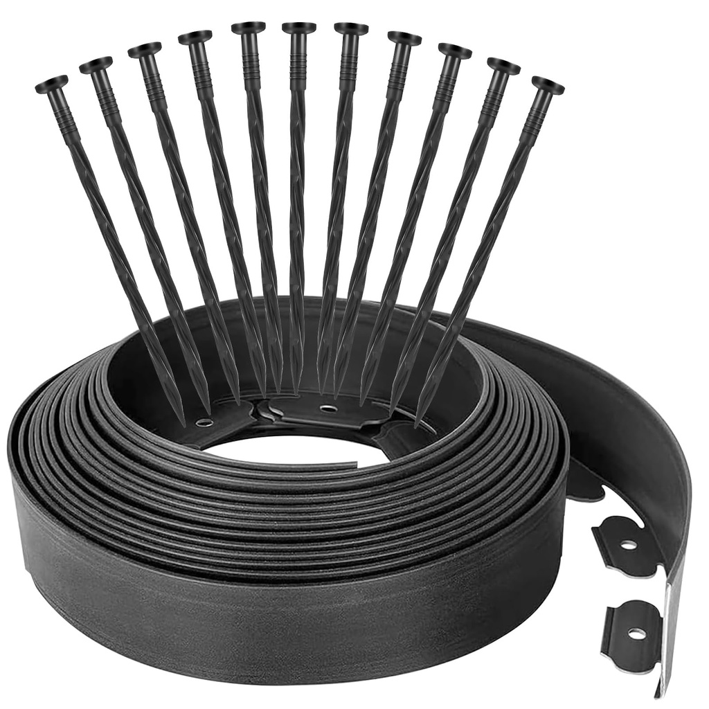 12-Meters No-Dig Garden Edging Border with 40 Pcs Ground Stakes Landscape Edging Border Pav