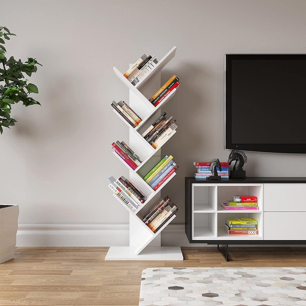 YITAHOME Tree Bookshelf, Floor Standing Book Shelf, Tall Industrial Wooden Shelves Bookcase