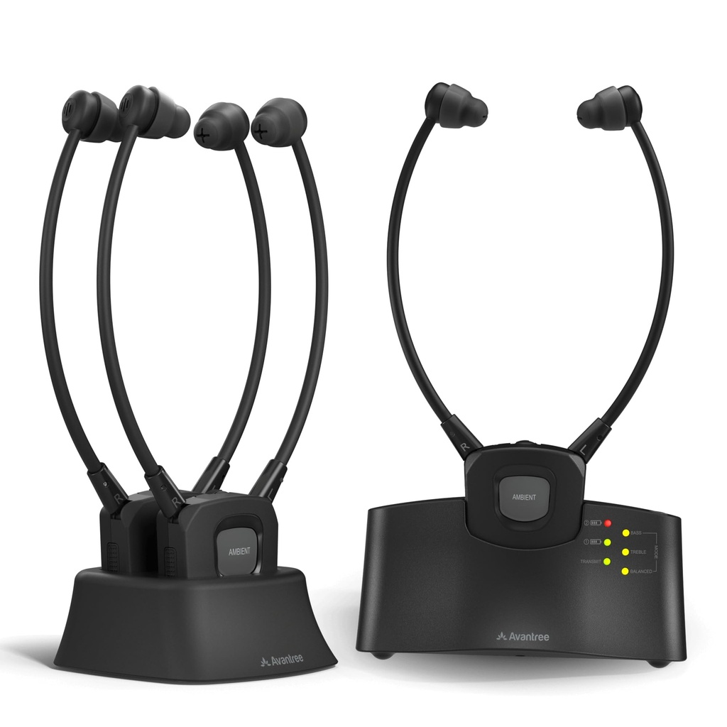 Avantree HT3831 - [3 Pairs] Wireless TV Headphones for Seniors with Transmitter Set, Clear