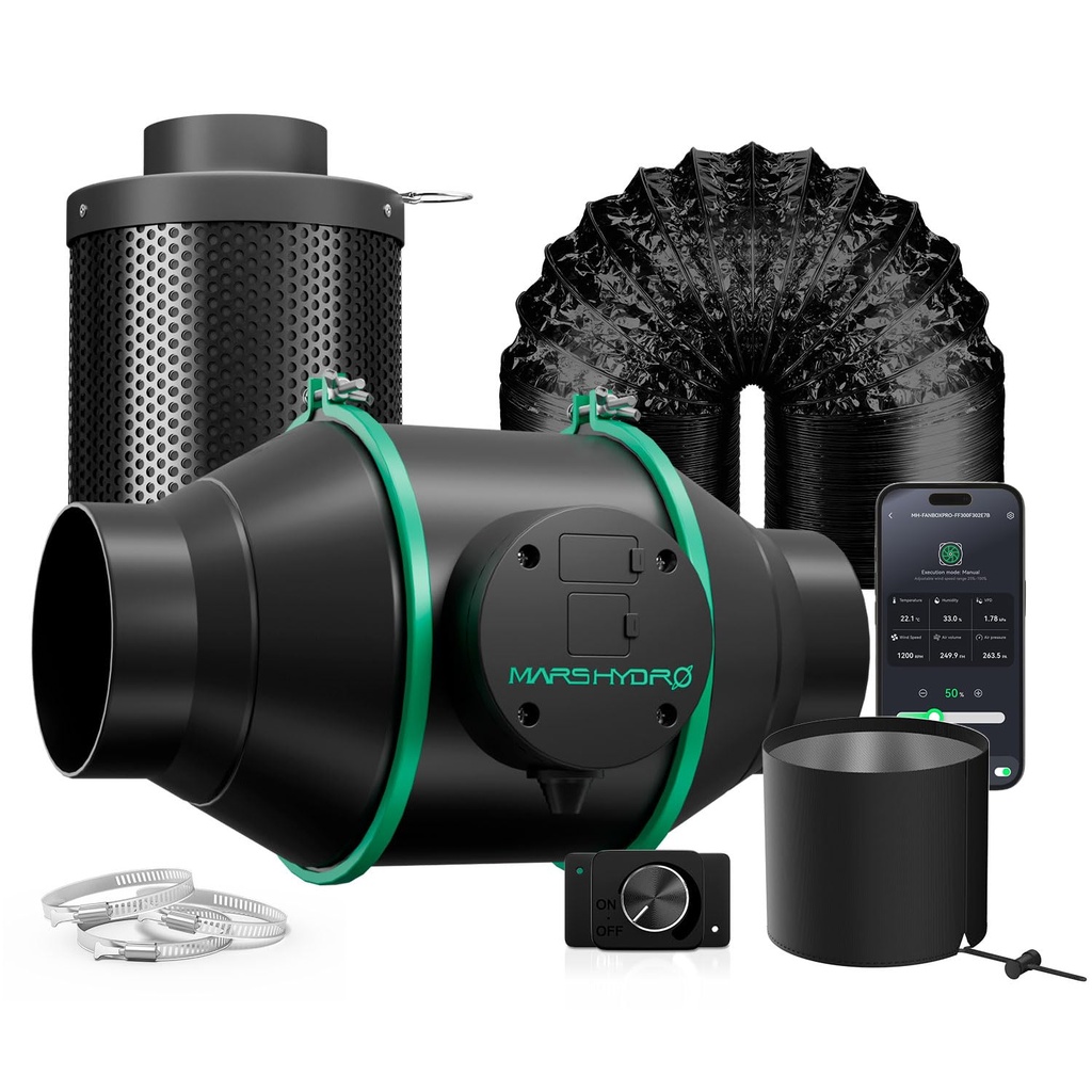 MARS HYDRO 4 Inch Inline Fan Carbon Filter Ducting Kit, Exhaust Fan with Speed Controller Hydroponics