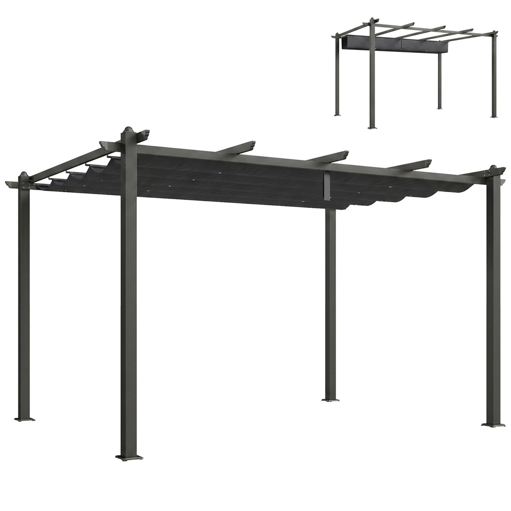 Outsunny 3 x 4m Pergola with Retractable Roof, Aluminium Frame Garden Gazebo Canopy Outdoor