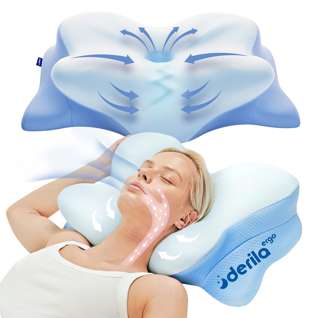 Derila ERGO Memory Foam Pillow. Cervical Neck Pillow for Back, Stomach & Side Sleeper