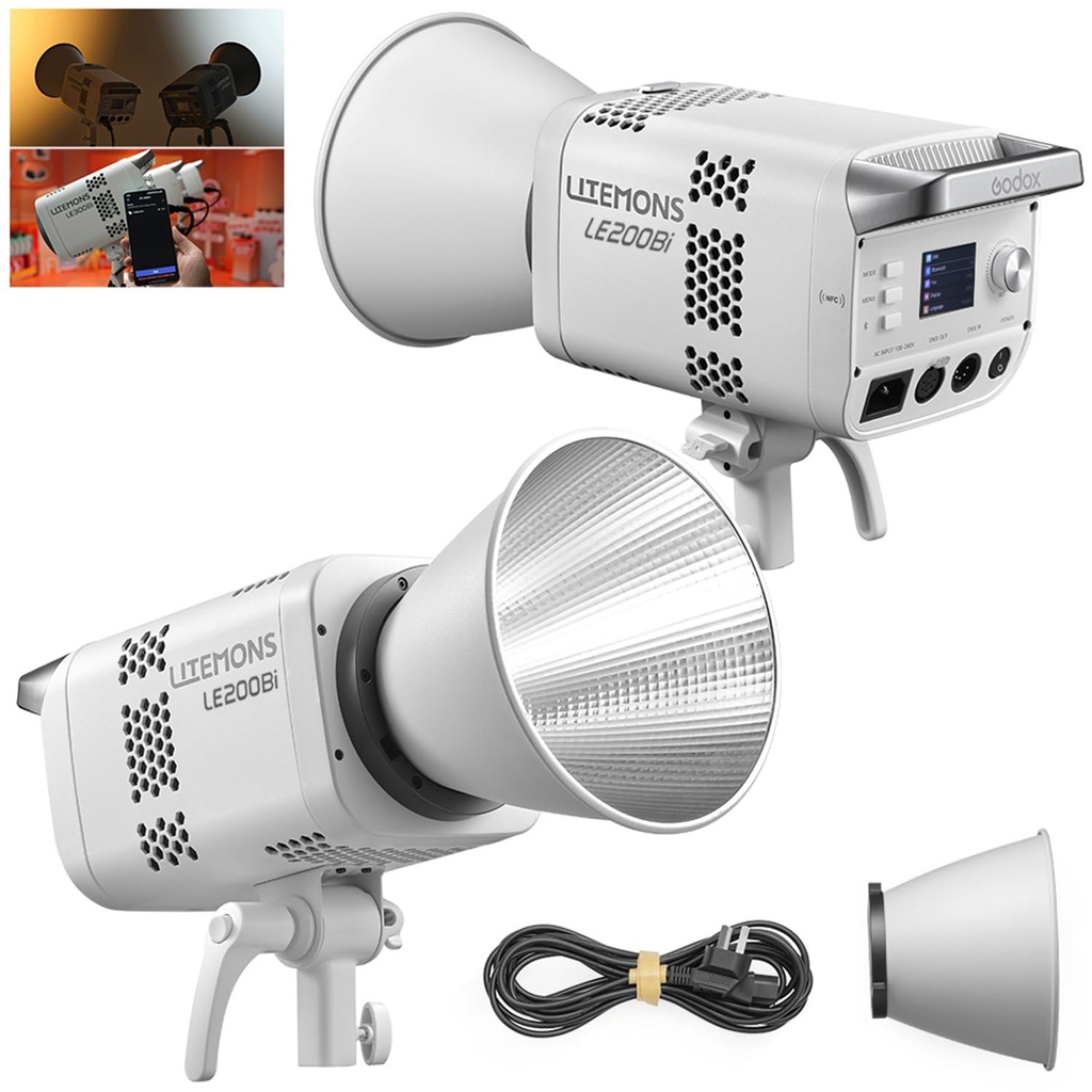 Godox LE200Bi 220W Bi-Color COB LED Video Light with Bowens Mount, 2800K-6500K, CRI/TLCI