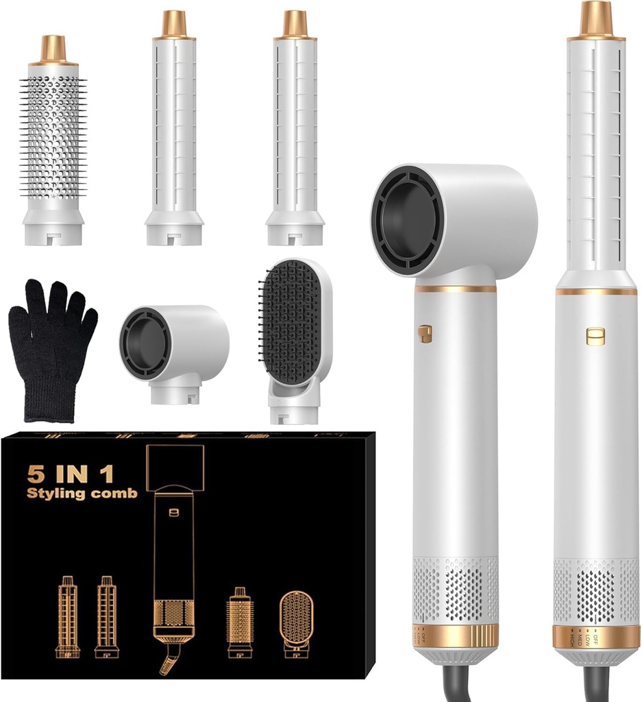 OKWRAP 5 in 1 Hair Styler, Airbrush 5 in 1 Hairstyler, Hot Air Brush with Ionic Hairdryer, A