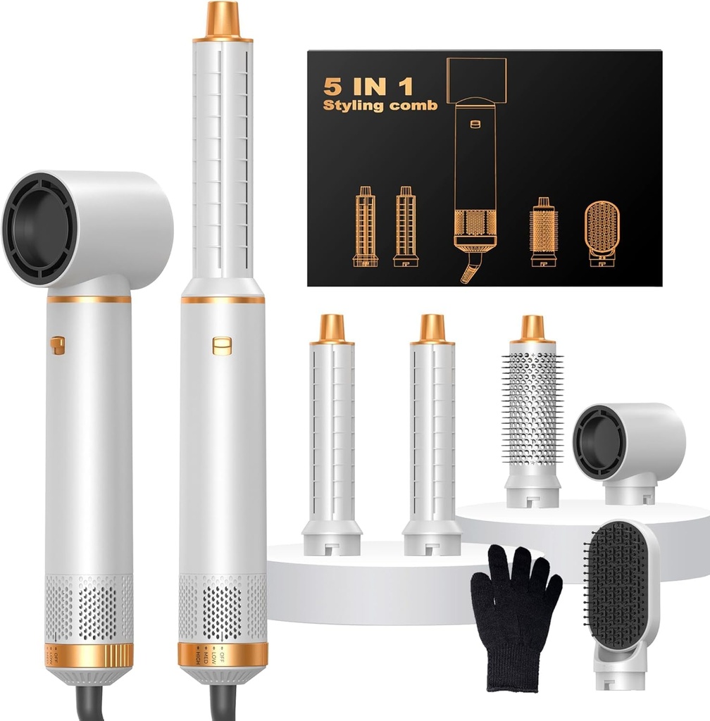 OKWRAP Airbrush 5 in 1, Air Styler, 5 in 1 Hair Styler with Hair Dryer Ionic, Auto Air Curle