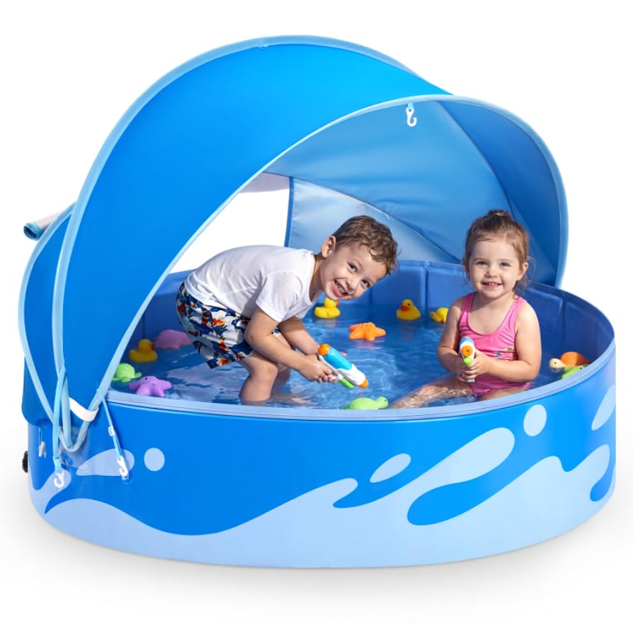 Peradix Paddling Pool with Canopy for Toddlers Ã¢Â€Â“ 48in Foldable Baby Kids Pool for Garde