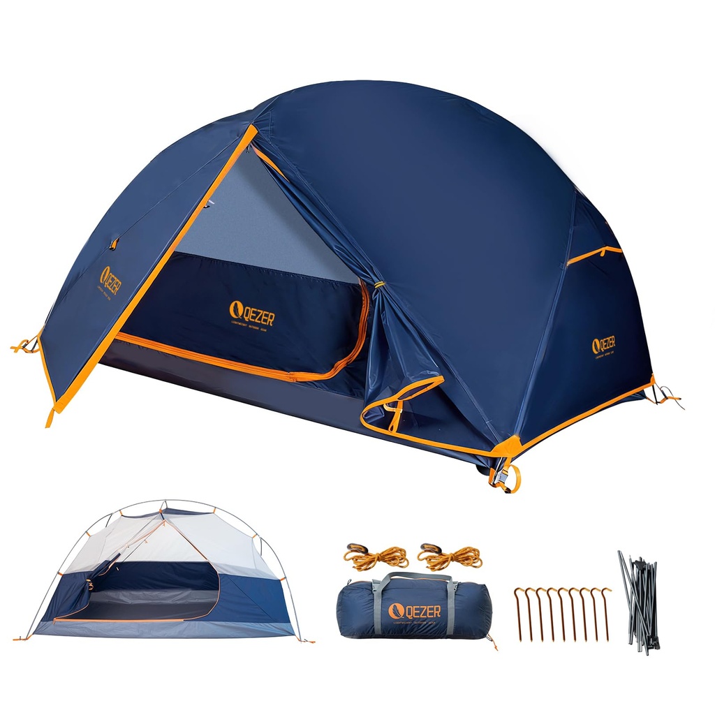 QEZER Camping Tent, Ultralight Dome Tent, Waterproof and Windproof, Suitable for Three/Four