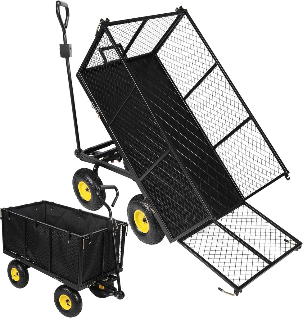 campMax Oversized Garden Carts Wagon, 800 Lbs Capacity Heavy Duty Pullable Gardening Cart F