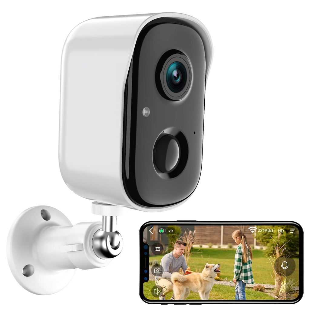 RADCLO 2K Wireless Outdoor Security Camera, Battery Powered WiFi CCTV with AI Detection, Col