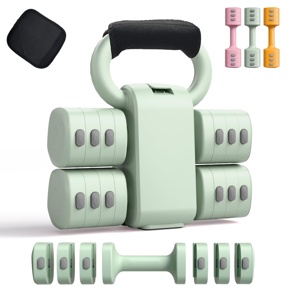 RYGEO Adjustable Dumbbells: Weights for Women with 2-in-1 kettlebell set, 4 levels (1.45-5.