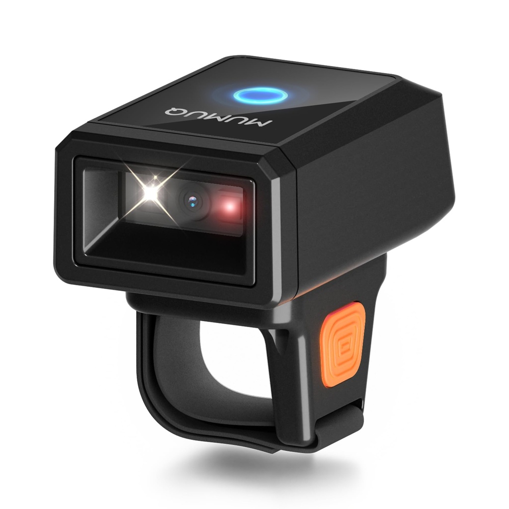 Bluetooth Ring Barcode Scanner Fast & Long-Range Scanning, Mini Wearable 1D&2D Wireless Blue
