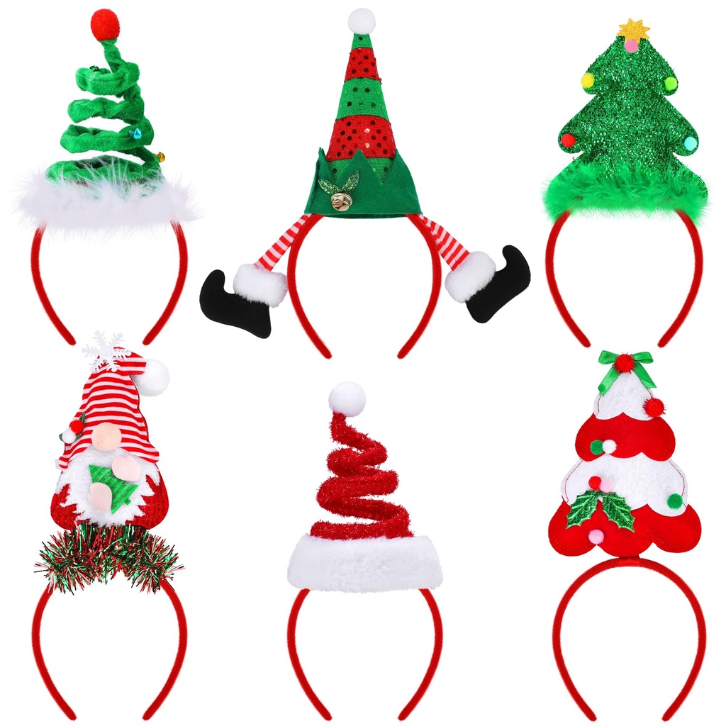 Aodaer 6 Pieces Christmas Headbands Christmas Party Favors Xmas Tree Costume Headbands Elf