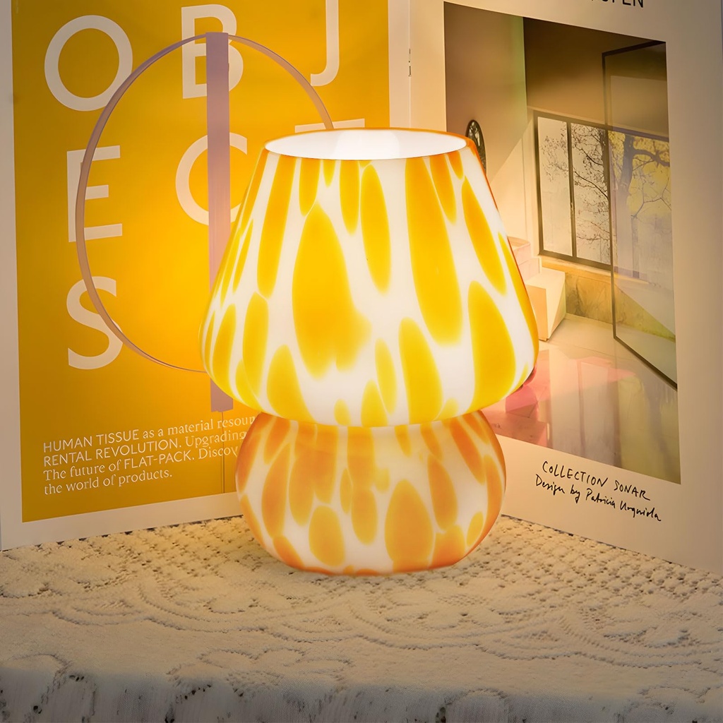 MLOQI Mushroom Table Lamp Aesthetic Glass Room Decor, Cute Night Light (Orange B)
