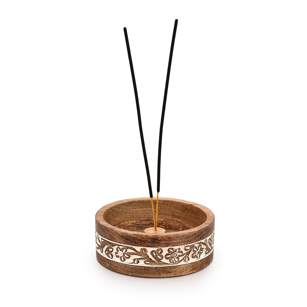 Indus Lifespace Incense Holders Mango Wood Round Incense Stick Holder, Ash Catcher for Home