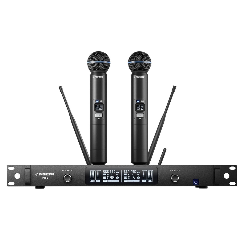 Phenyx Pro UHF Smart Wireless Microphone System, Dual Cordless Mics w/Auto Scan&Sync