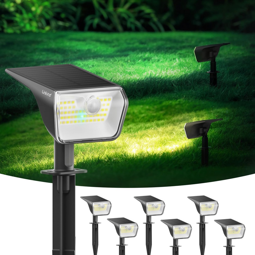 Linkind Solar Motion Sensor Light Outdoor, IP67 Waterproof Solar Stake Lights, Solar Spotli