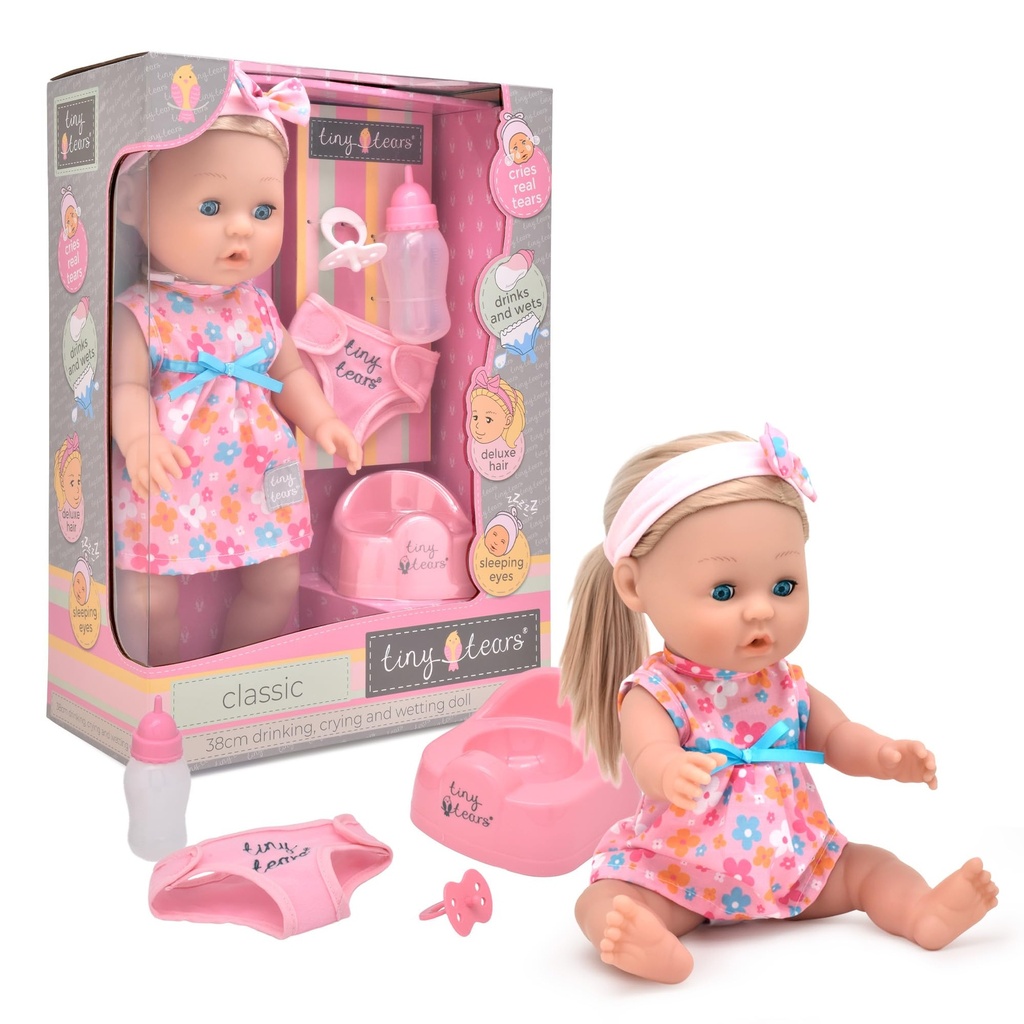 John Adams Tiny Tears Classic Doll 15" (38 cm) | Baby Doll with Drinking, Crying & Wetting