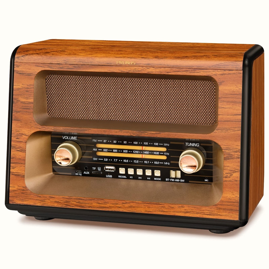 PRUNUS J-199 Retro Radio, AM/FM/SW Vintage Radio, Multi-Power - Mains and Rechargeable Batt