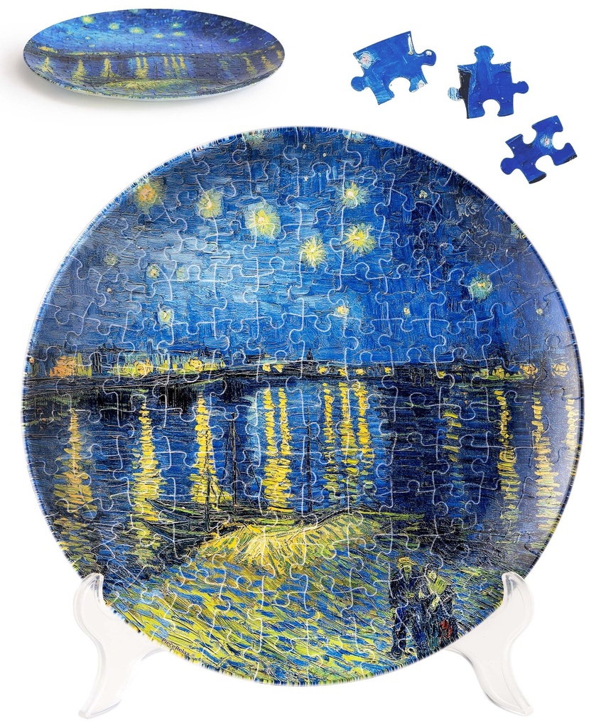 PieceRelax 3D Puzzle Plate for Adults 124 Pieces - Van Gogh - Starry Night Over The Rhone,